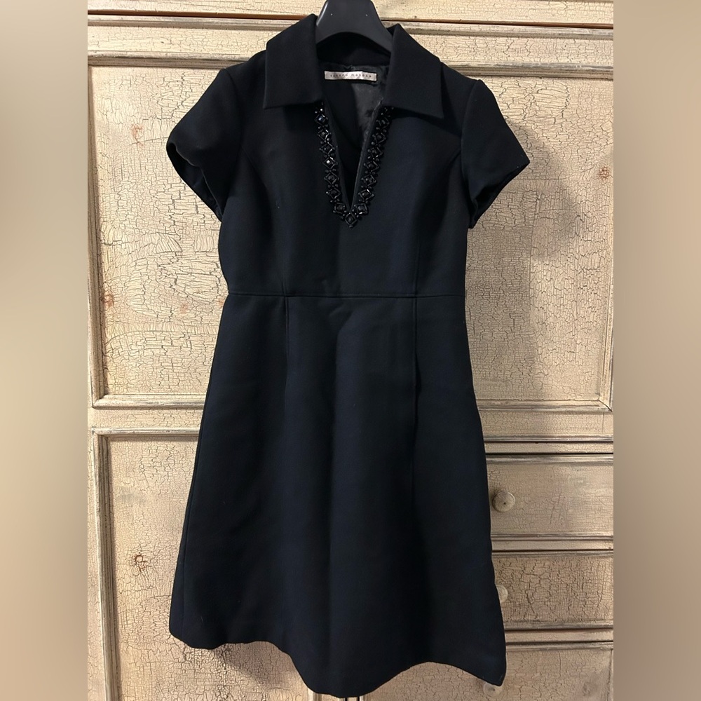 Chic Black Mini Dress with Embellished Neckline